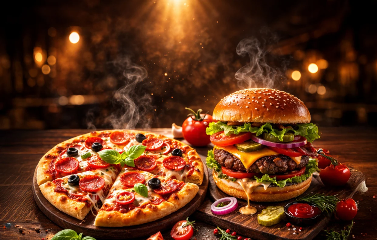 Pizza and burger from Chai Pakwan's original brand creatives
